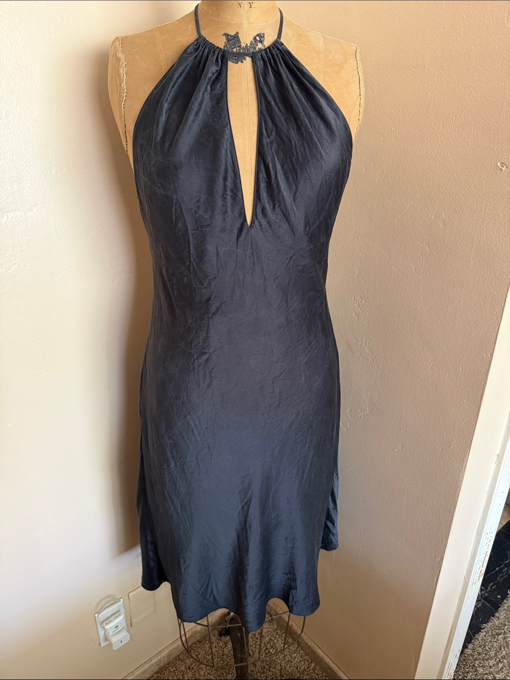 Vintage Victoria’s Secret 100% Silk Black Halter Open Back Dress L